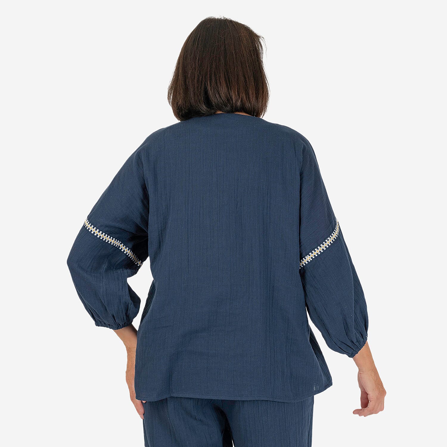 100% Cotton Tamsy Embroiderd Gauze Top Size XL (20-22)- Navy