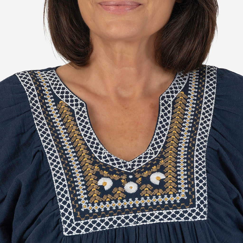 100% Cotton Tamsy Embroiderd Gauze Top Size XL (20-22)- Navy