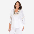 100% Cotton Tamsy Embroiderd Gauze Top Size M (12-14) -White