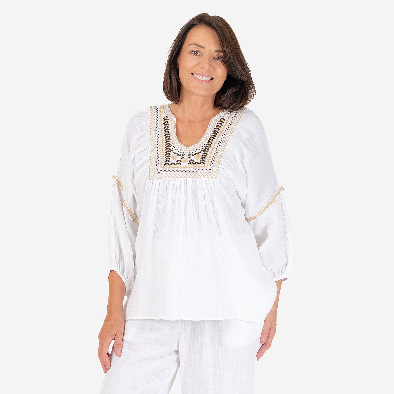 100% Cotton Tamsy Embroiderd Gauze Top Size M (12-14) -White