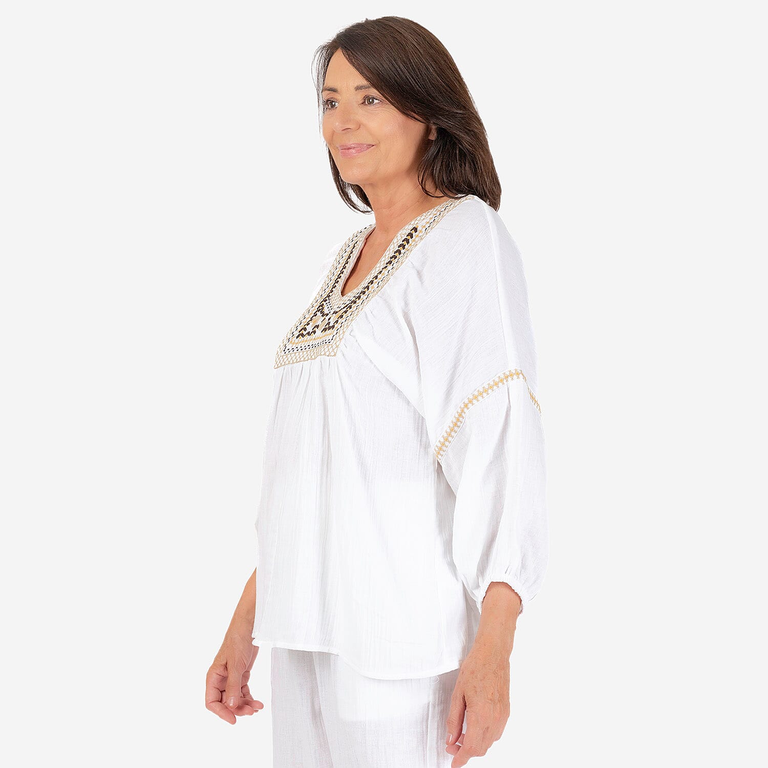 100% Cotton Tamsy Embroiderd Gauze Top Size M (12-14) -White