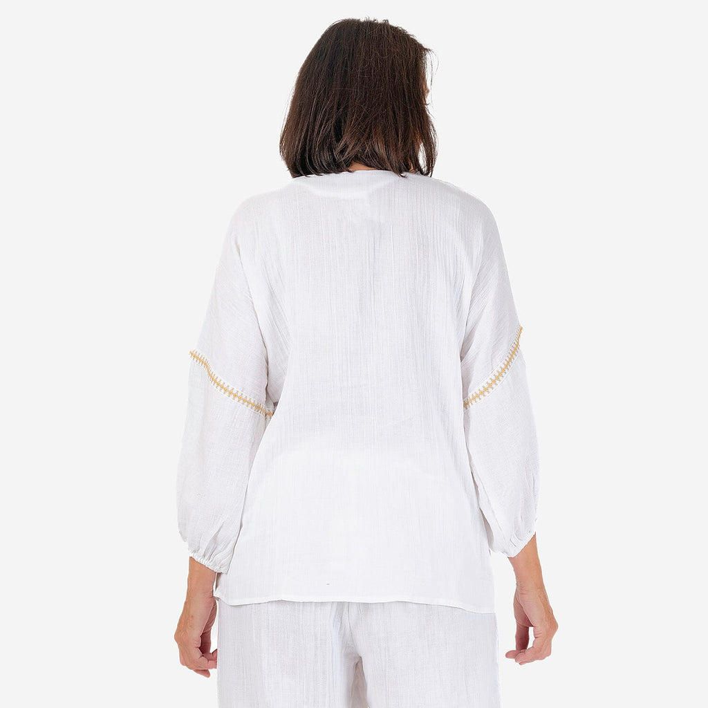 100% Cotton Tamsy Embroiderd Gauze Top Size M (12-14) -White