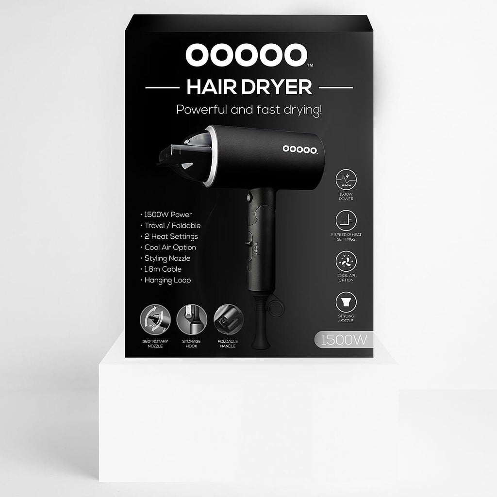 OOOOO Hair Dryer with 2 Heat Setting - Lightweight Foldable Handle - 1500W