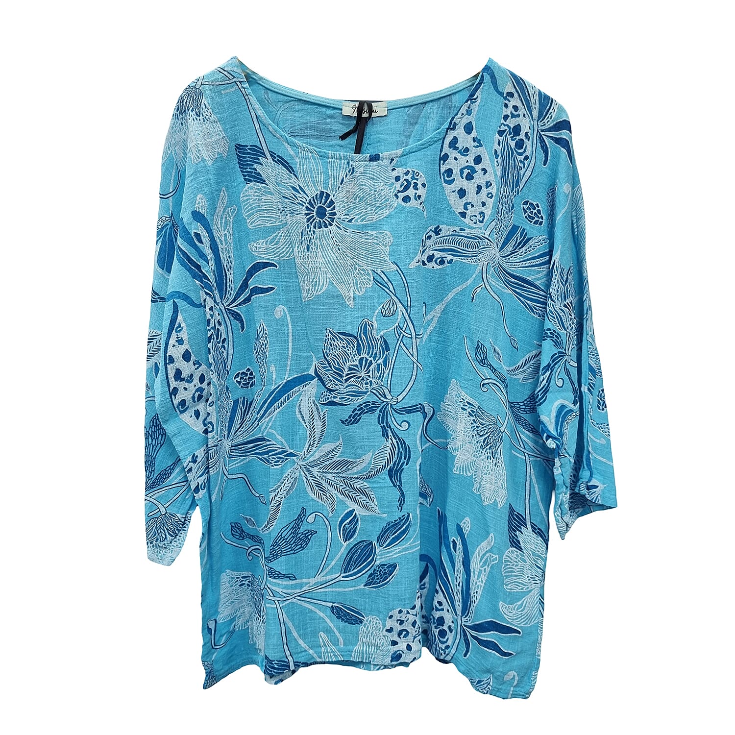 100 % Cotton Botanical Flower Top Necklace Light Blue