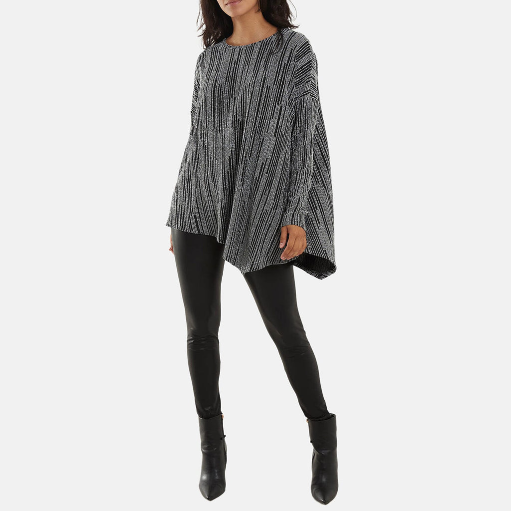 Asymmetric Lurex Top (Size 14 to 20) - Silver