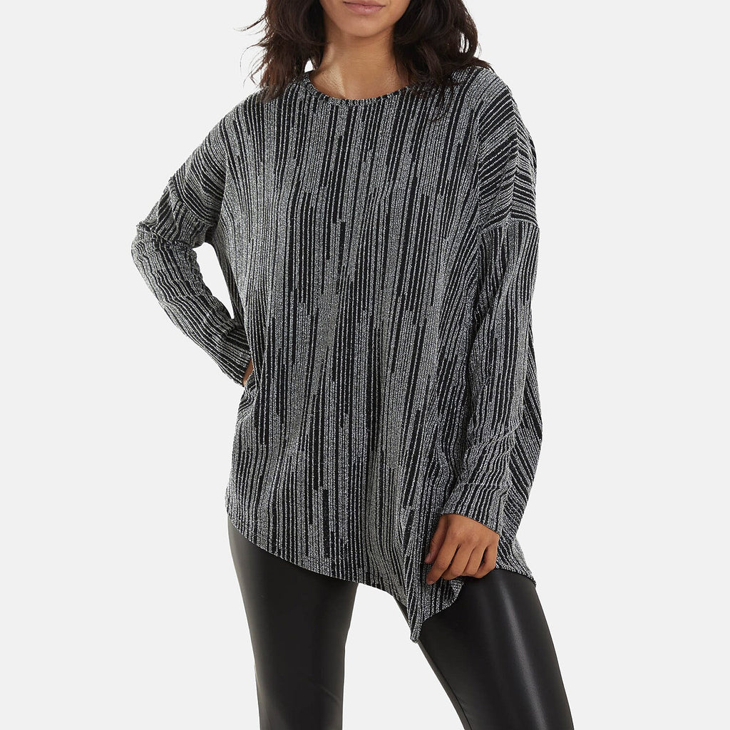Asymmetric Lurex Top (Size 14 to 20) - Silver