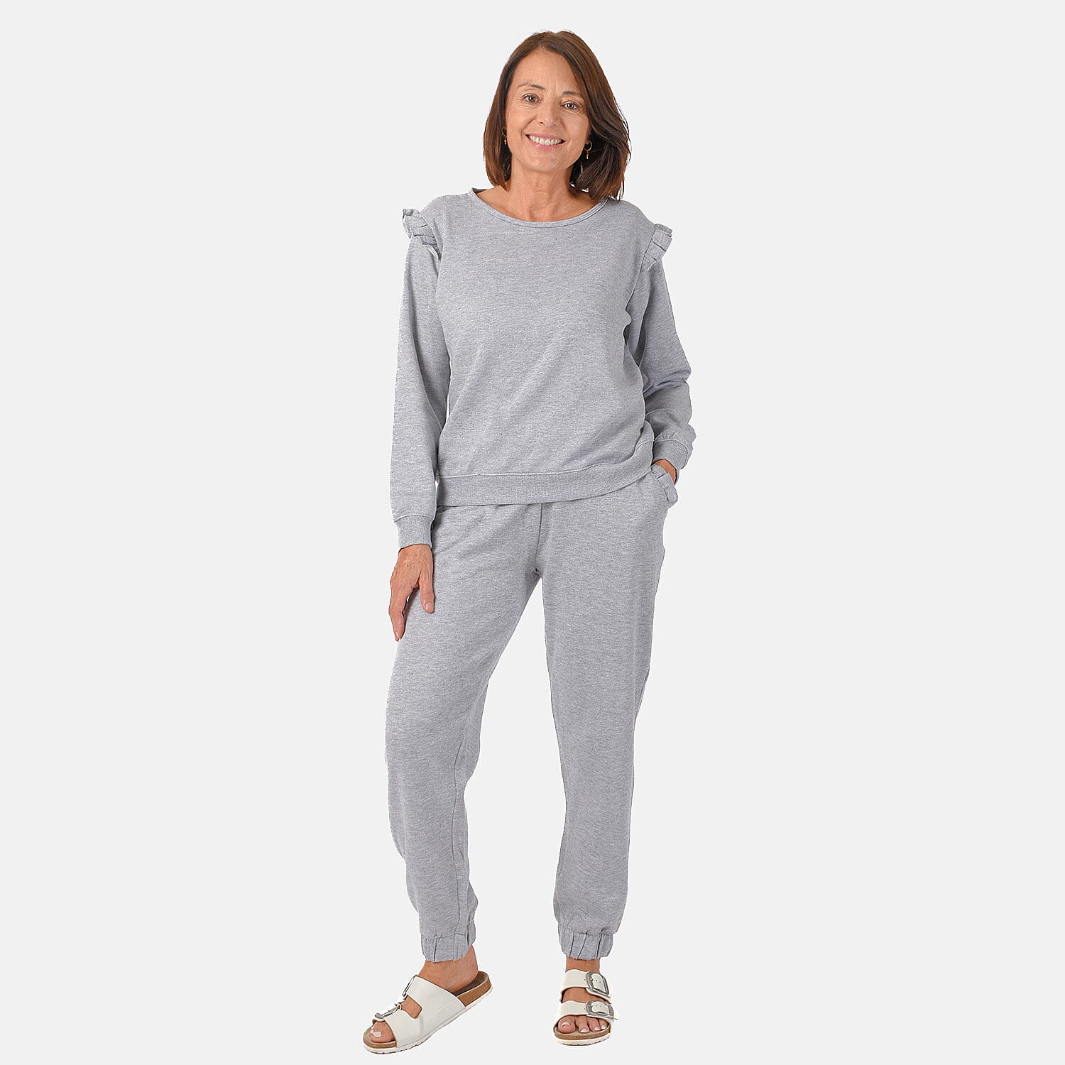 Nova of London Frill Sleeve Lounge Set (Size L) - Grey