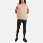 Leather Look Asymmetric Waistband Legging (Size L) - Black
