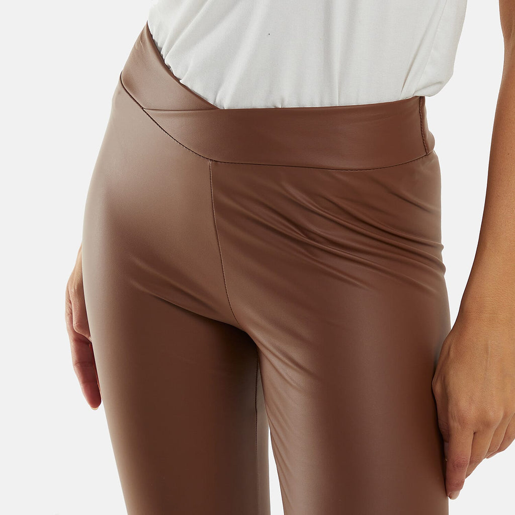 Nova of London - Leather Look Asymmetric Waistband Legging (Size L) - Tobacco