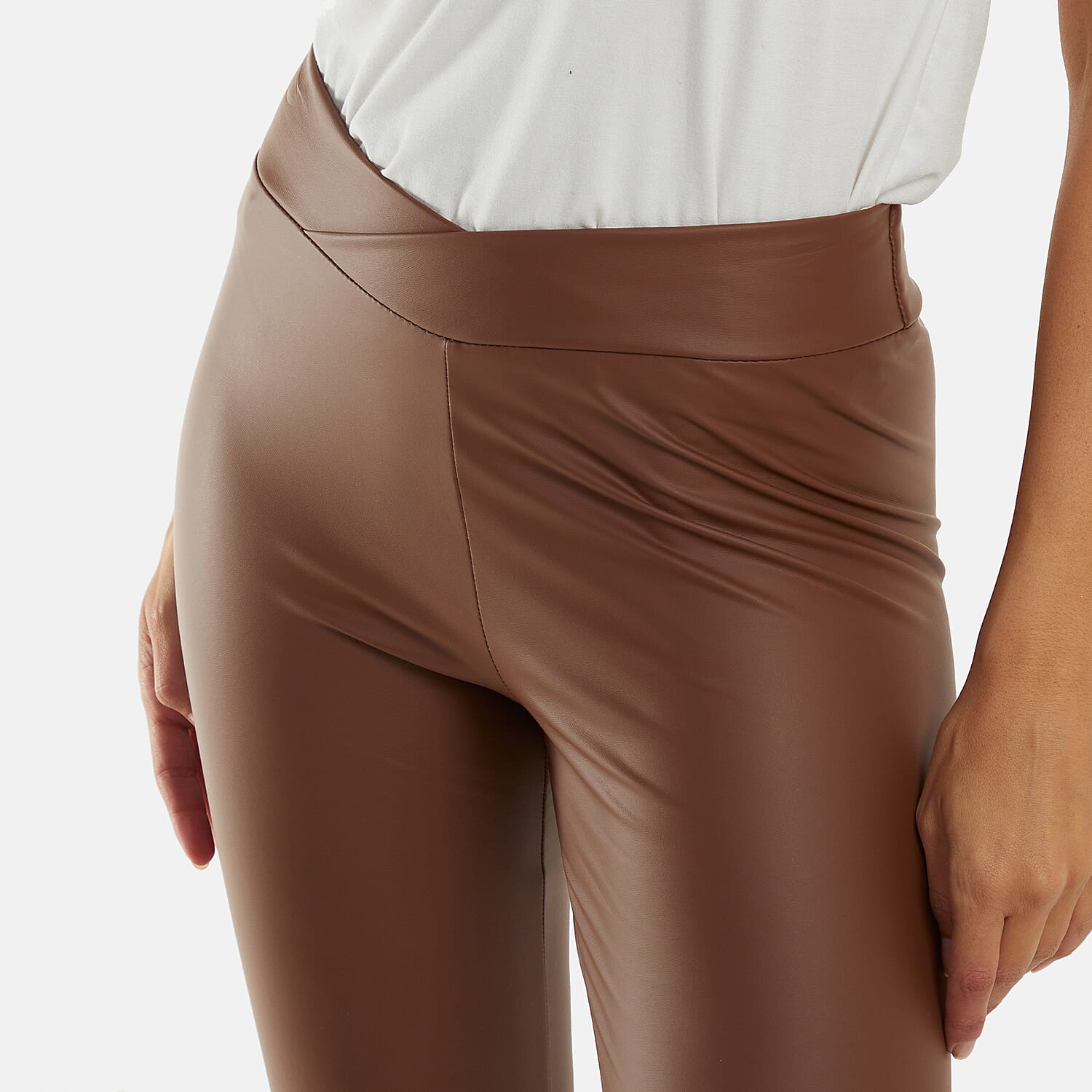 Nova of London - Leather Look Asymmetric Waistband Legging (Size L) - Tobacco