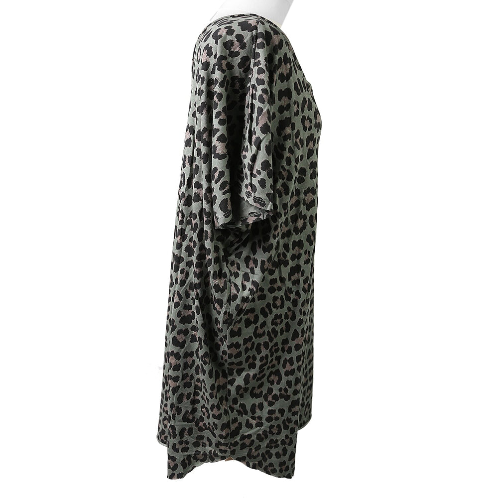 Nova of London Off Shoulder Leopard Print V-Neck Oversized Dress  in Khaki (Length 92cm) (Size up to 20)