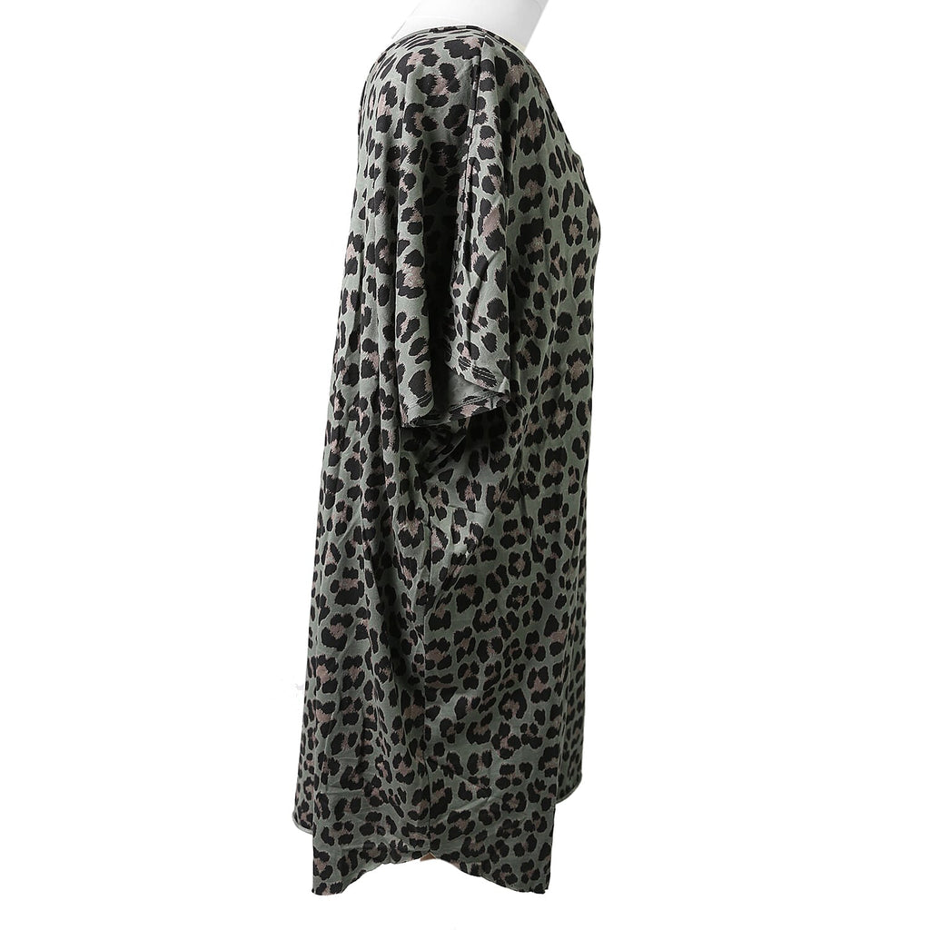 Nova of London Off Shoulder Leopard Print V-Neck Oversized Dress  in Khaki (Length 92cm) (Size up to 20)