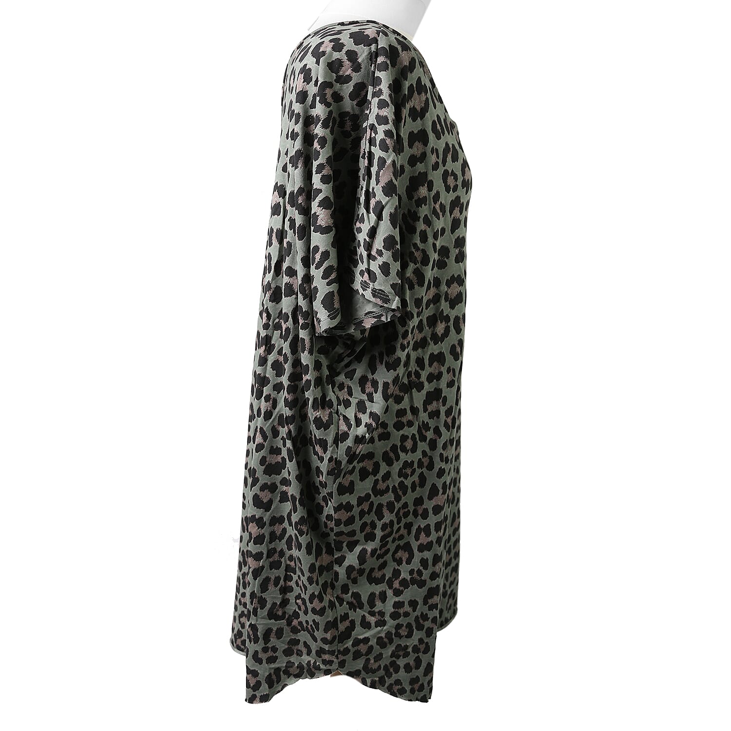 Nova of London Off Shoulder Leopard Print V-Neck Oversized Dress  in Khaki (Length 92cm) (Size up to 20)