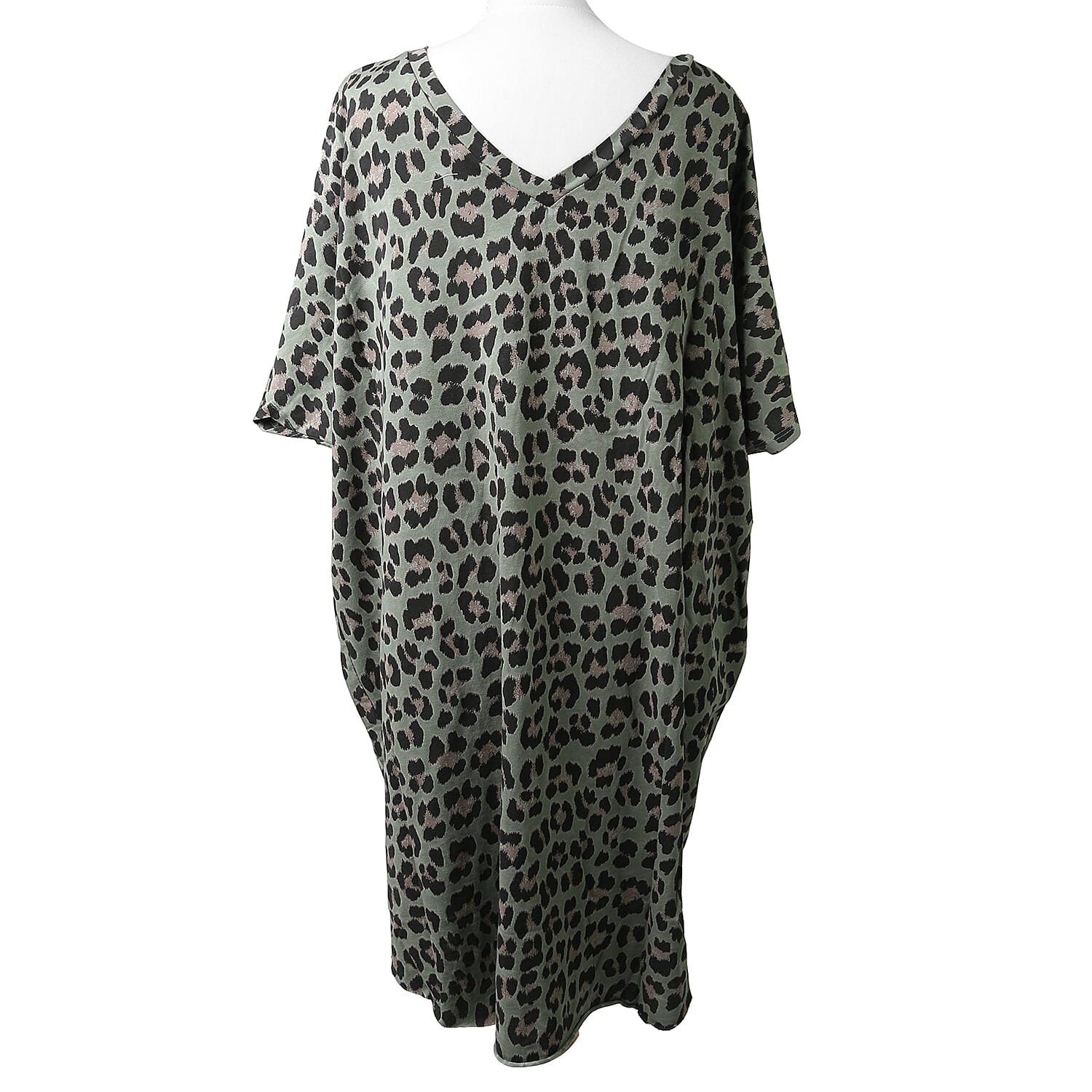 Nova of London Off Shoulder Leopard Print V-Neck Oversized Dress  in Khaki (Length 92cm) (Size up to 20)