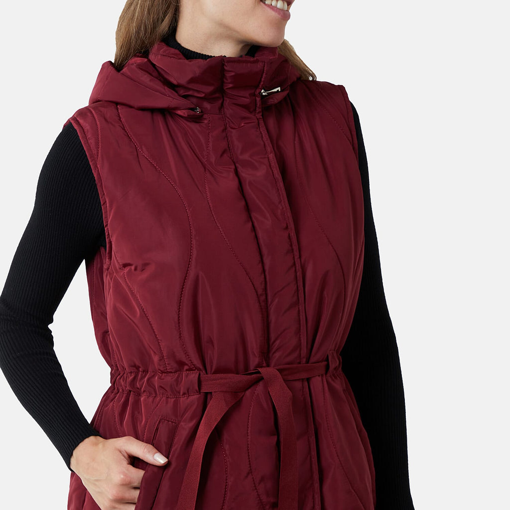 Onion Quilted Hooded Gilet (Size- S) - Wine