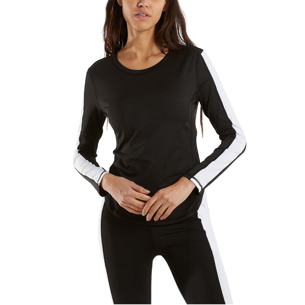 Long Contrast Sleeve Activewear Top (Size - L) - Black - White