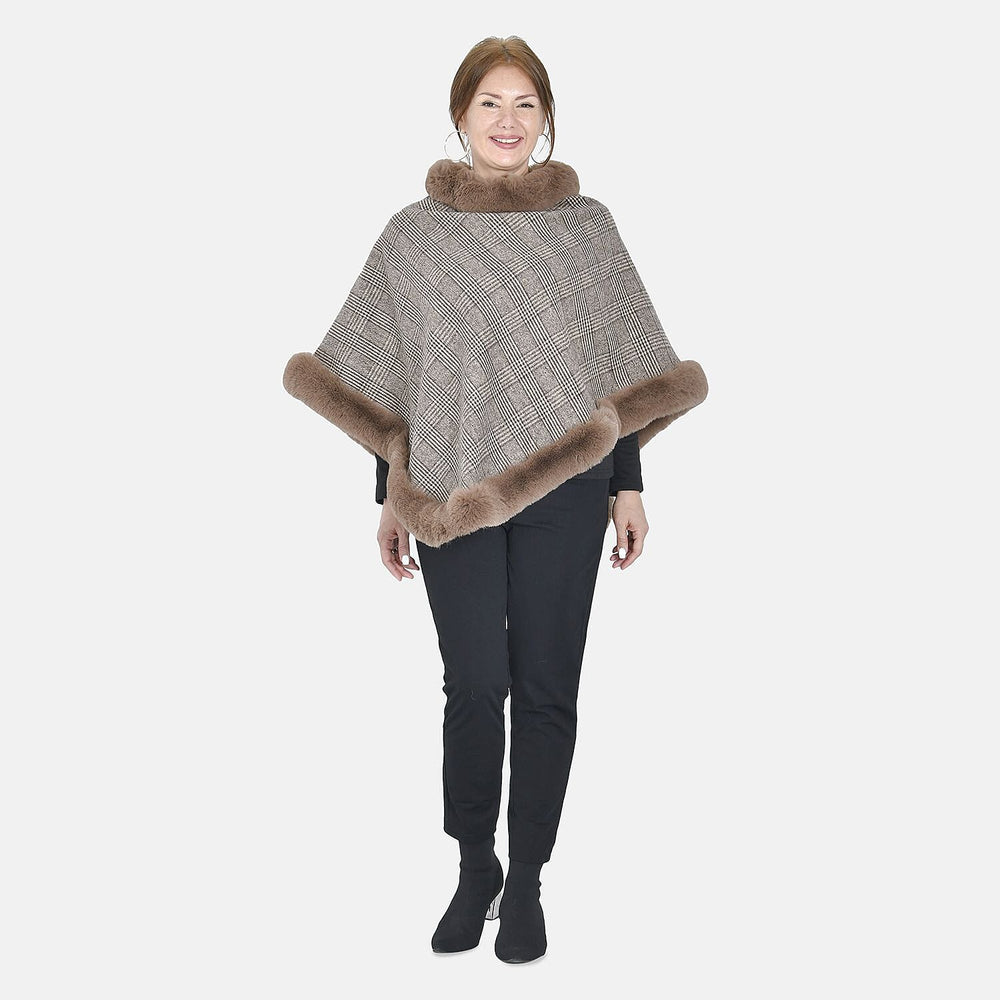 TAMSY Leopard Pattern Faux Fur Poncho (Size 92x70 Cm) - Brown