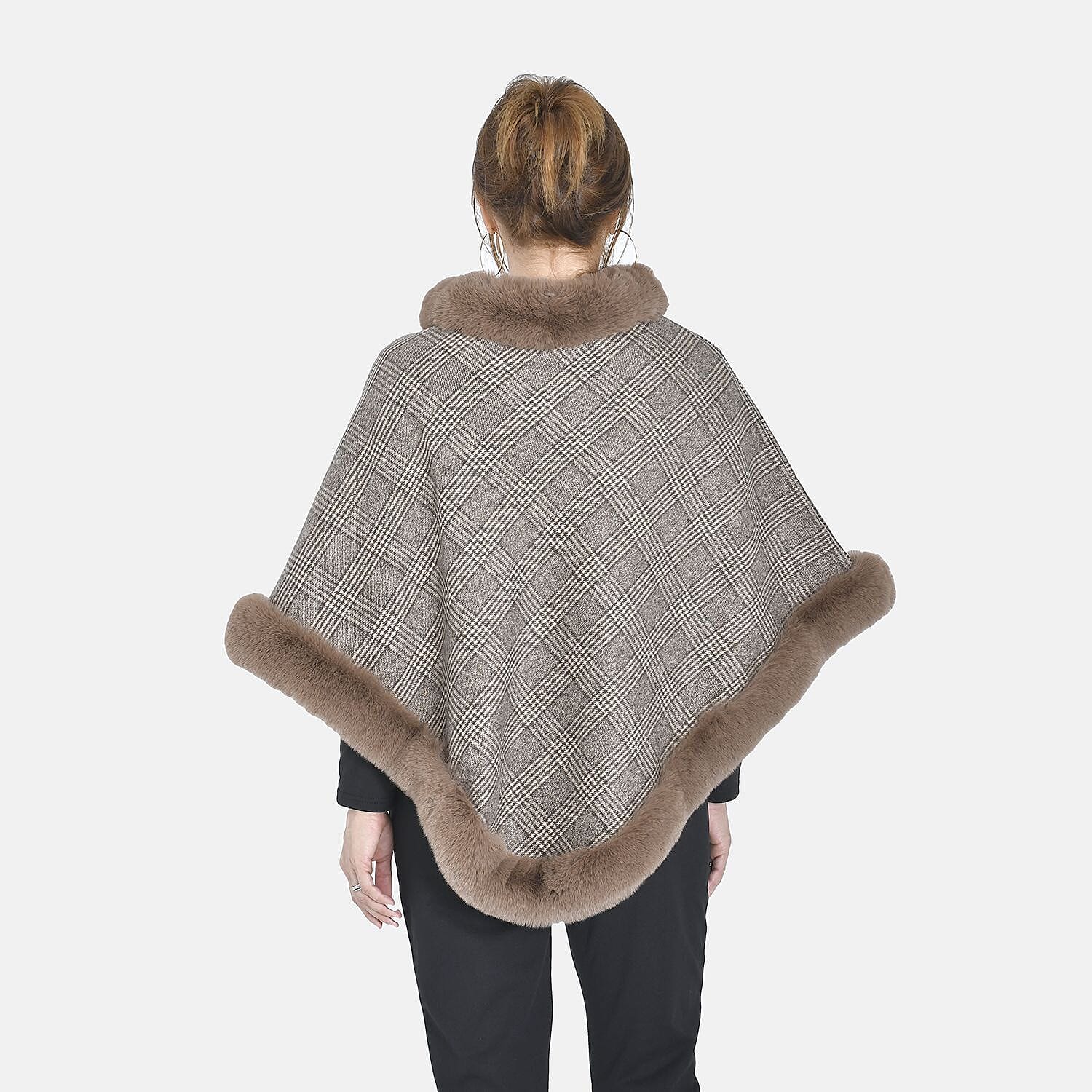 TAMSY Leopard Pattern Faux Fur Poncho (Size 92x70 Cm) - Brown