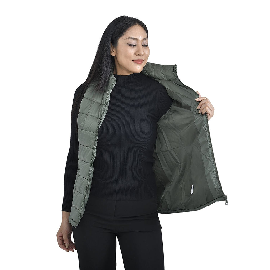 TAMSY Padded Gilet with 2 Side Zippered Pockets (Size XXL,24-26) - Kelp