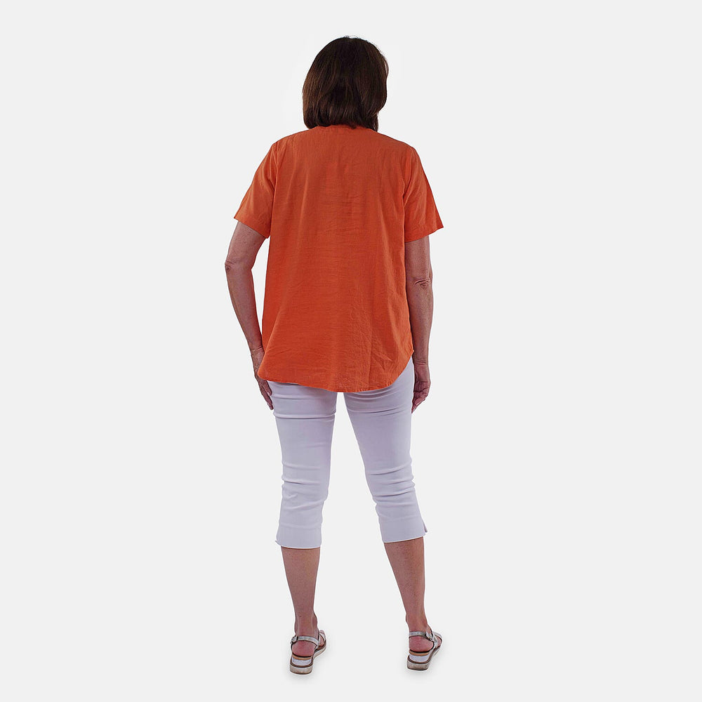 TAMSY Short Sleeves Shirt with Half Placket and Stand Collar (Size XXL,24-26 ) - Orange