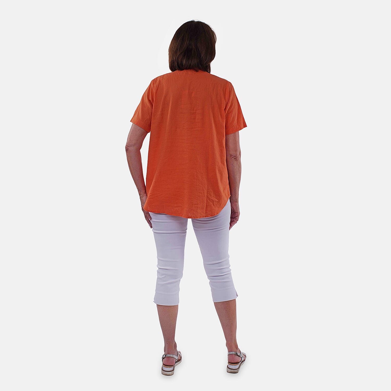 TAMSY Short Sleeves Shirt with Half Placket and Stand Collar (Size XXL,24-26 ) - Orange