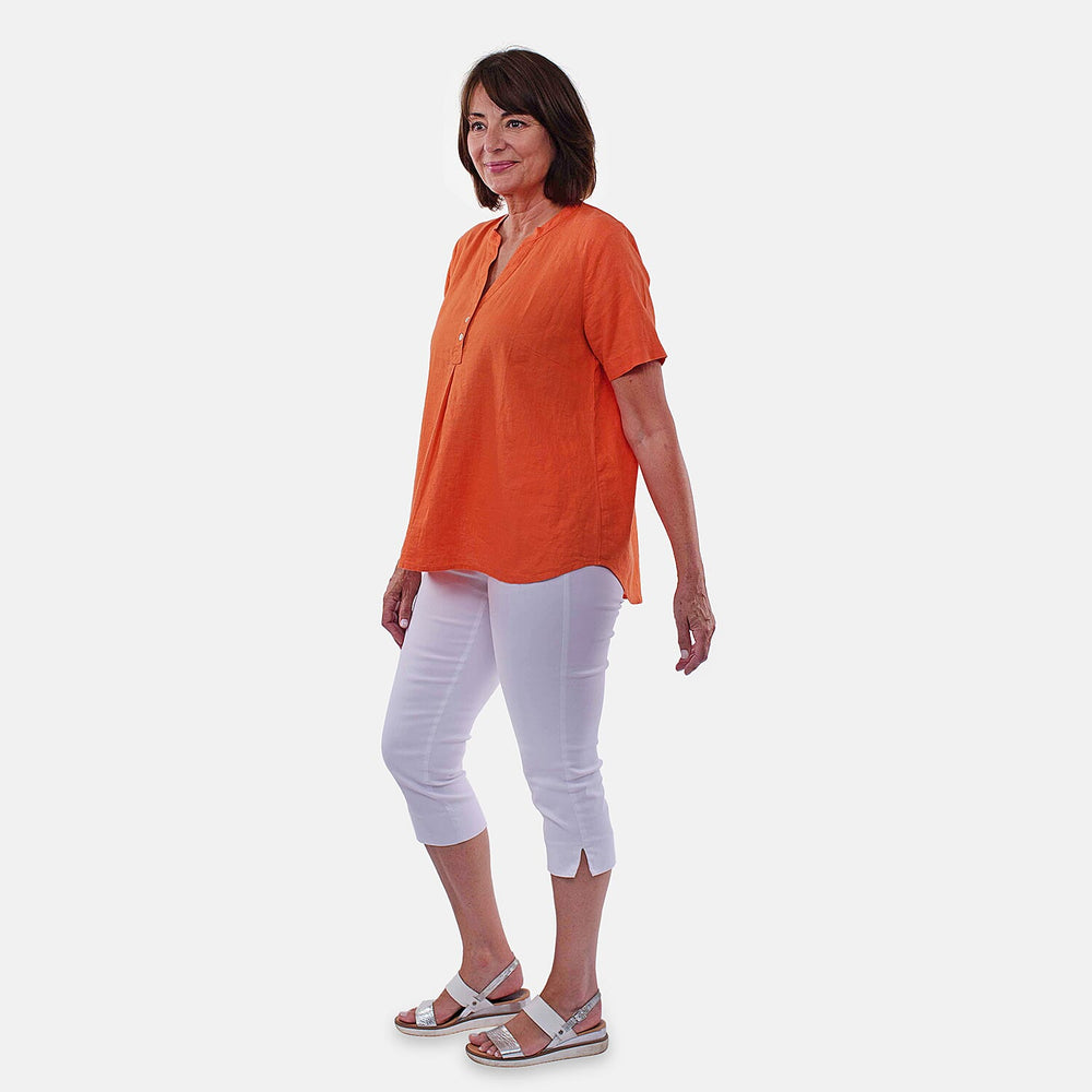 TAMSY Short Sleeves Shirt with Half Placket and Stand Collar (Size XXL,24-26 ) - Orange