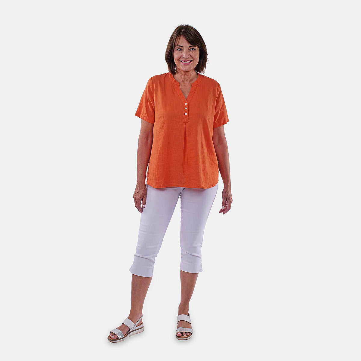 TAMSY Short Sleeves Shirt with Half Placket and Stand Collar (Size XXL