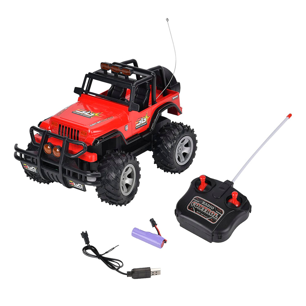 4 wheel drive monster truck;  Rechargeable 4.8V battery - Red