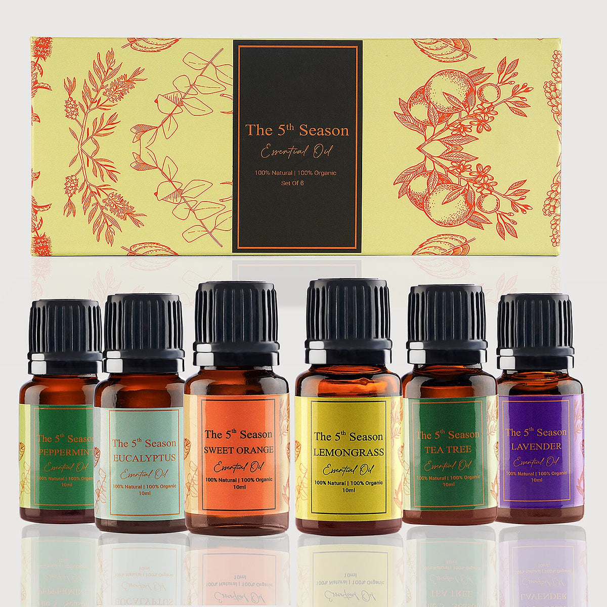 The 5th Season - Set of 6 Essential Oils - Lavender, Eucalyptus, Lemongrass, Tea Tree, Sweet Orange & Peppermint - 10ml each