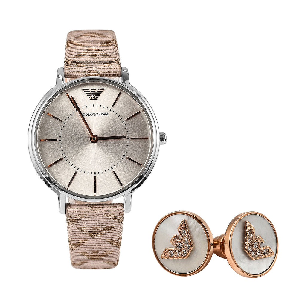 Emporio Armani Ladies Watch with Leather Strap and Stud Earrings
