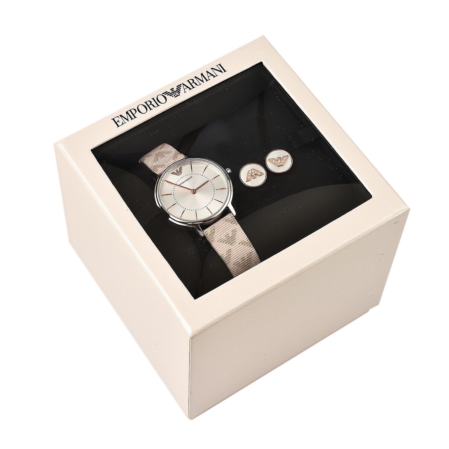 Emporio Armani Ladies Watch with Leather Strap and Stud Earrings