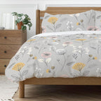 One Time Closeout - Copenhagen Home Olia Floral Printed Duvet Cover Set (Size - King) - Silver