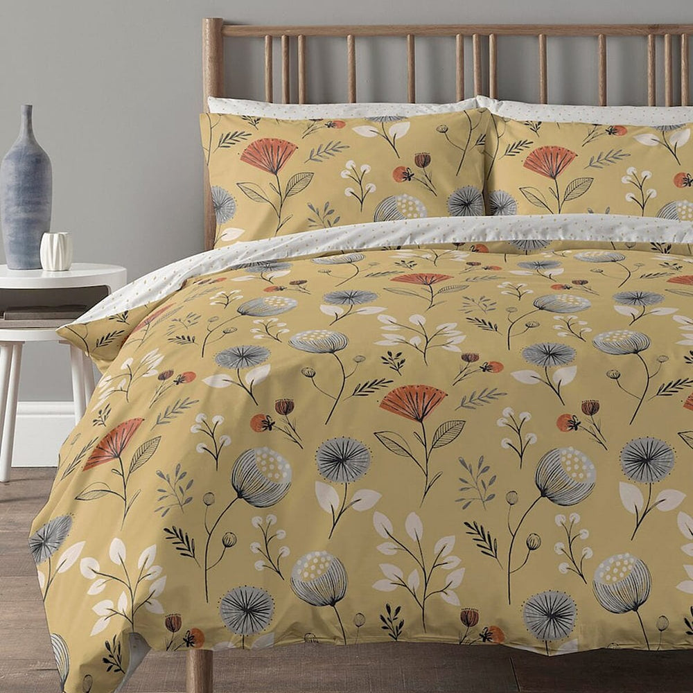 Copenhagen Olia Floral Printed Ochre Duvet Cover Set (Size Single) - Yellow