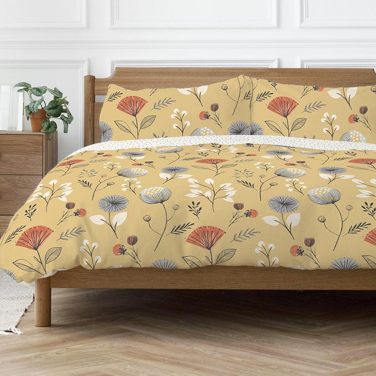 One Time Closeout - Copenhagen Home Floral Pattern Duvet Cover Set (Size - Double) - Yellow