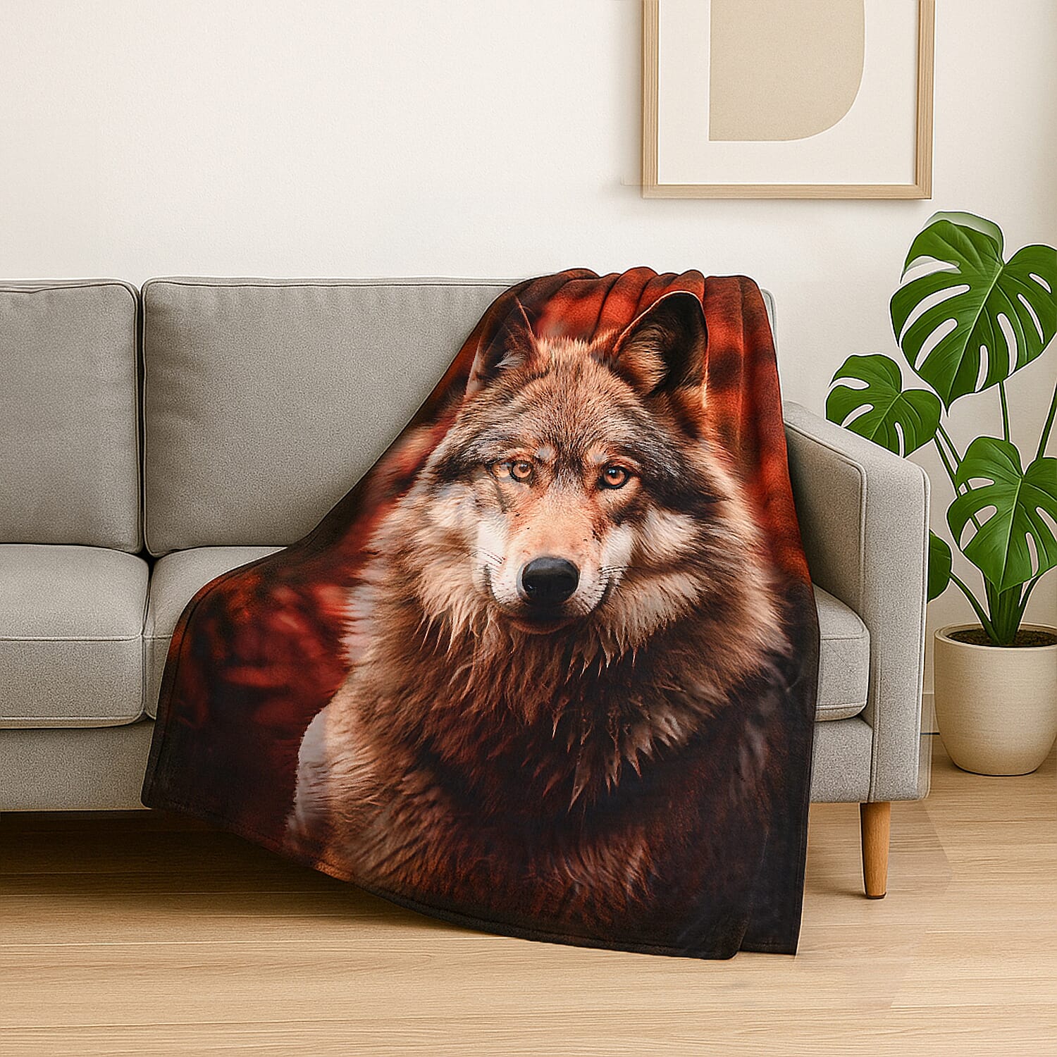 One Time Deal - Ultra-SoftHush Haven Wolf Digital Print Flannel Cozy Blanket (150x200 cm)