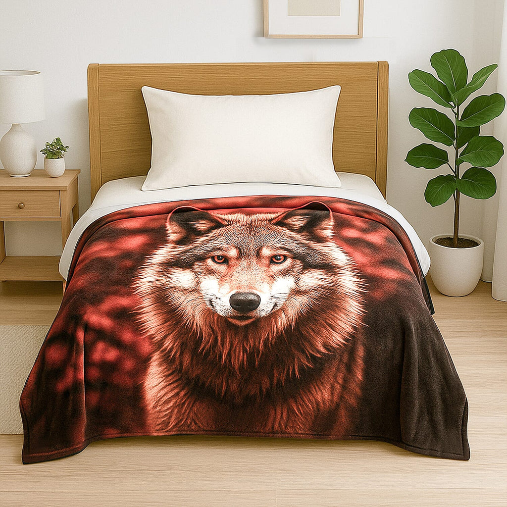 One Time Deal - Ultra-SoftHush Haven Wolf Digital Print Flannel Cozy Blanket (150x200 cm)