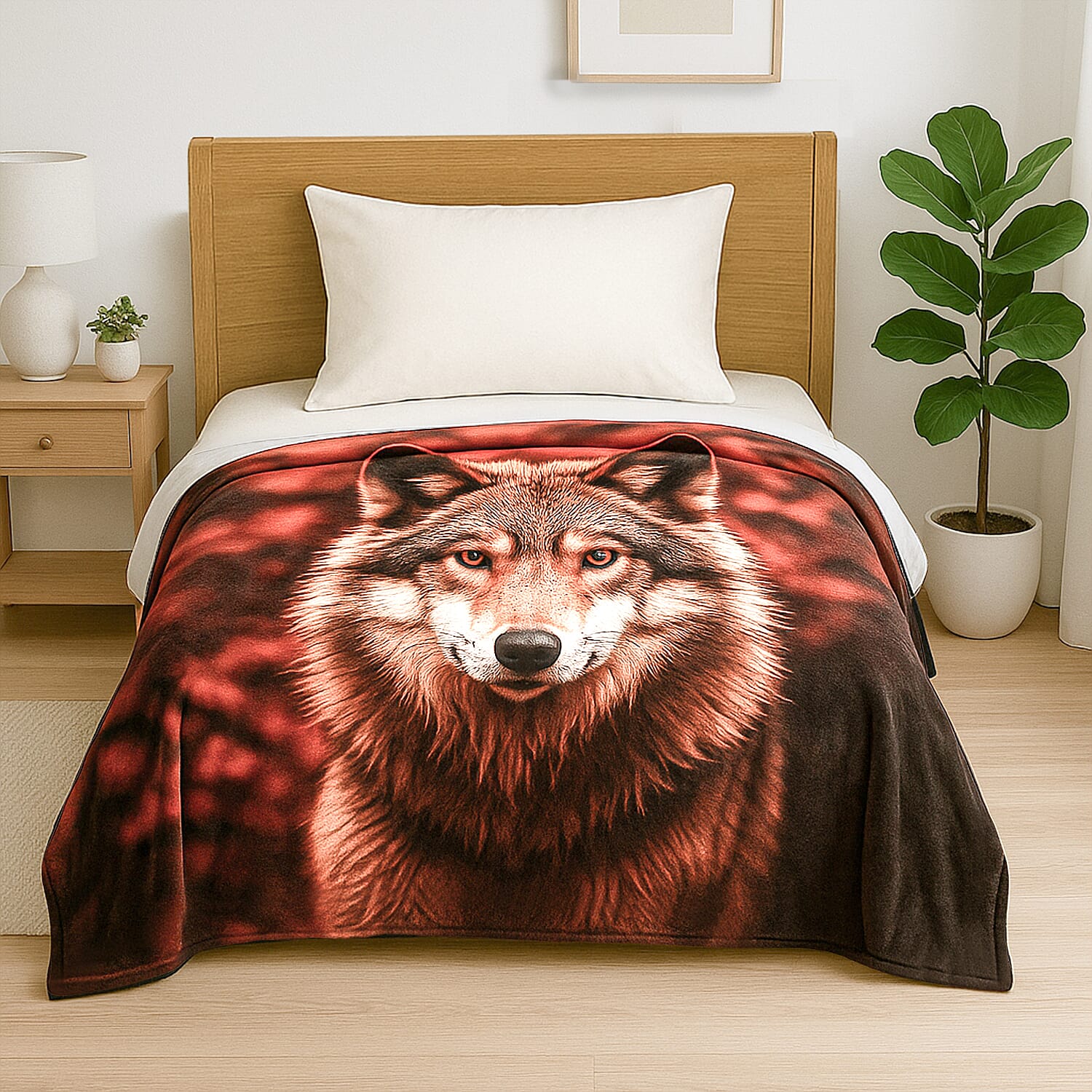 One Time Deal - Ultra-SoftHush Haven Wolf Digital Print Flannel Cozy Blanket (150x200 cm)