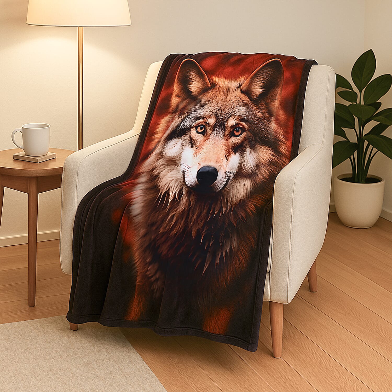 One Time Deal - Ultra-SoftHush Haven Wolf Digital Print Flannel Cozy Blanket (150x200 cm)