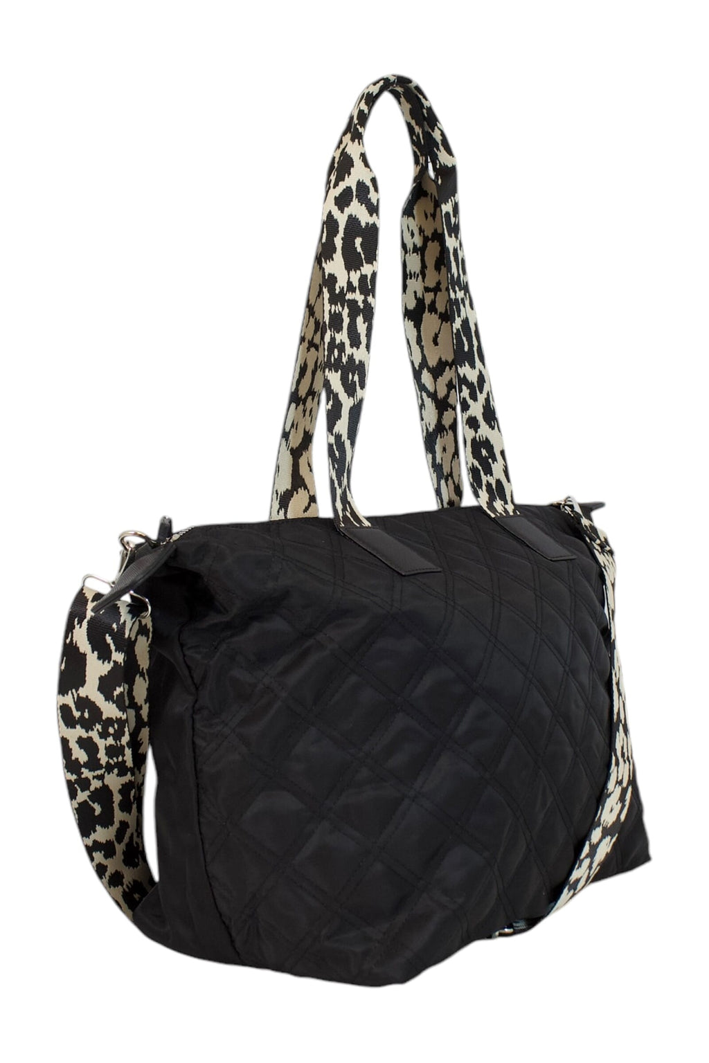 One Time Designer Closeout Deal - Diamond Pattern Quilted Tote Bag with Additional Adjustable Crossbody Strap - Black