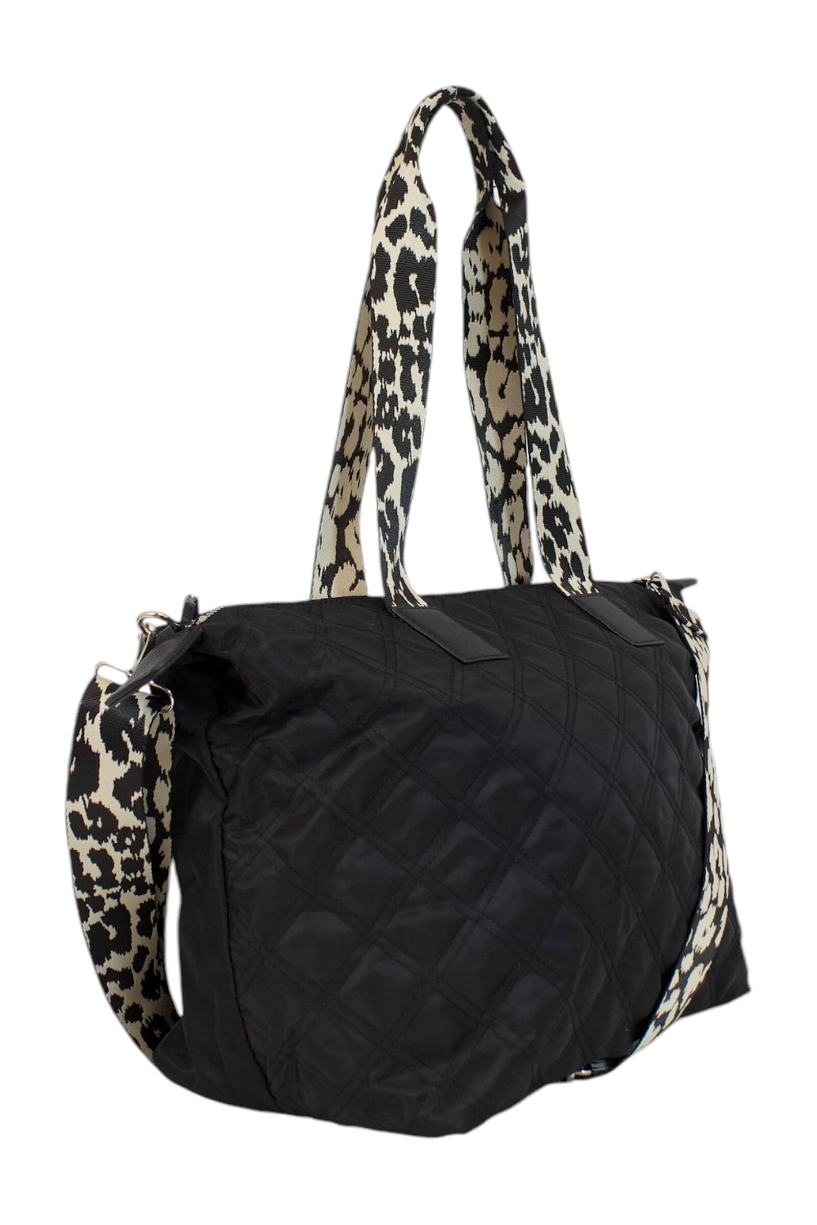 One Time Designer Closeout Deal - Diamond Pattern Quilted Tote Bag with Additional Adjustable Crossbody Strap - Black