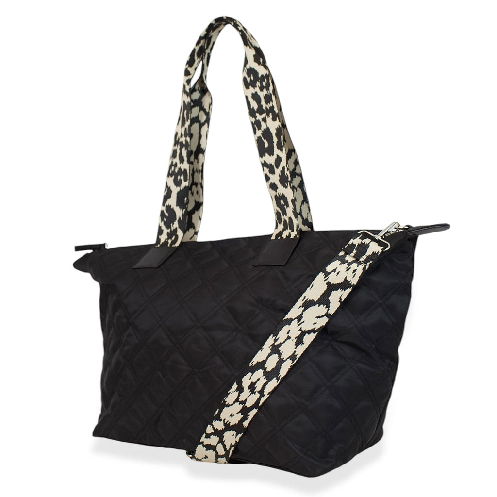 One Time Designer Closeout Deal - Diamond Pattern Quilted Tote Bag with Additional Adjustable Crossbody Strap - Black