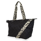 One Time Designer Closeout Deal - Diamond Pattern Quilted Tote Bag with Additional Adjustable Crossbody Strap - Black