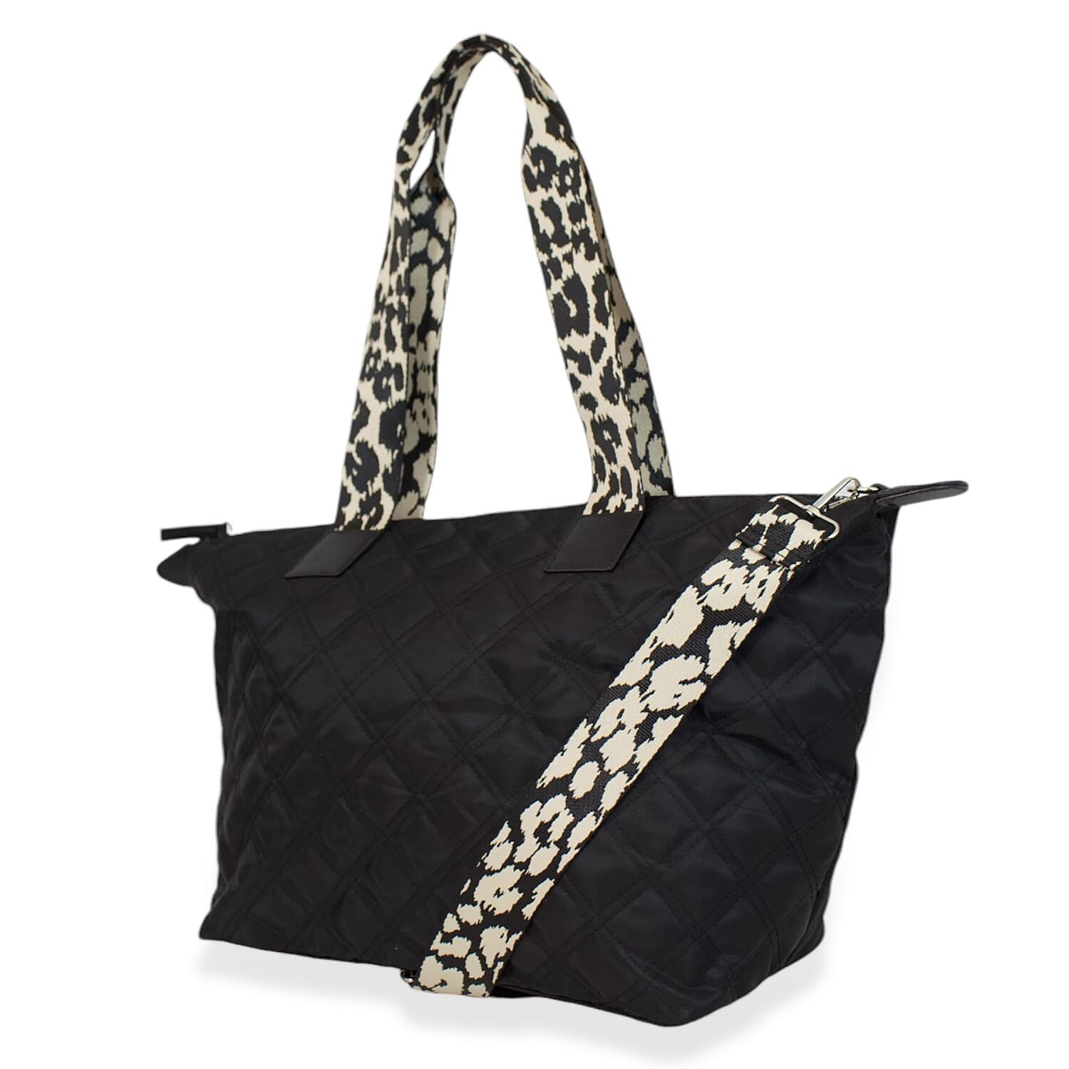 One Time Designer Closeout Deal - Diamond Pattern Quilted Tote Bag with Additional Adjustable Crossbody Strap - Black