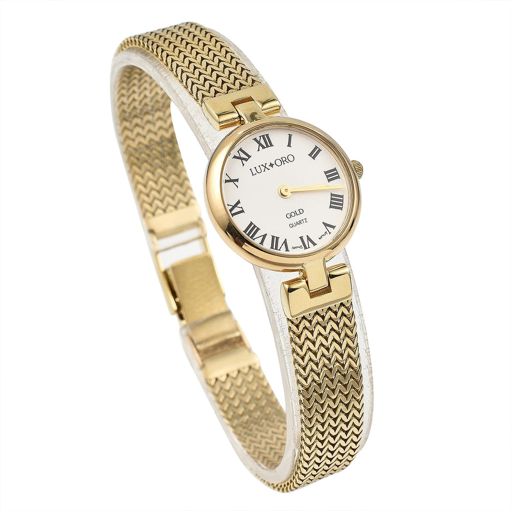 Premium Offer - Luxury 9K Yellow Gold Ladies Swiss Movement Watch With Water Resistant Wave Link (Size7.5) - Oval 17.5 Grams