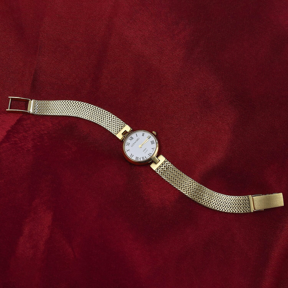 Premium Offer - Luxury 9K Yellow Gold Ladies Swiss Movement Watch With Water Resistant Wave Link (Size7.5) - Oval 17.5 Grams