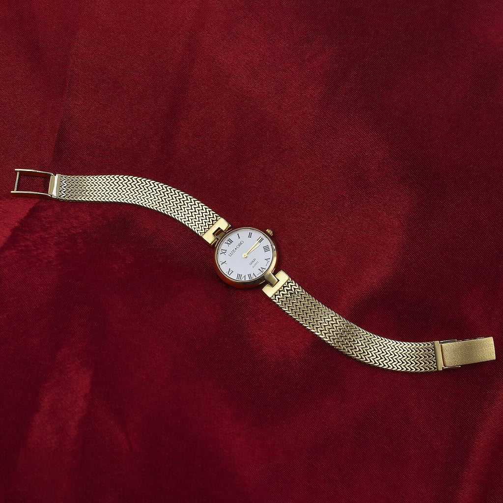 Premium Offer - Luxury 9K Yellow Gold Ladies Swiss Movement Watch With Water Resistant Wave Link (Size7.5) - Oval 17.5 Grams