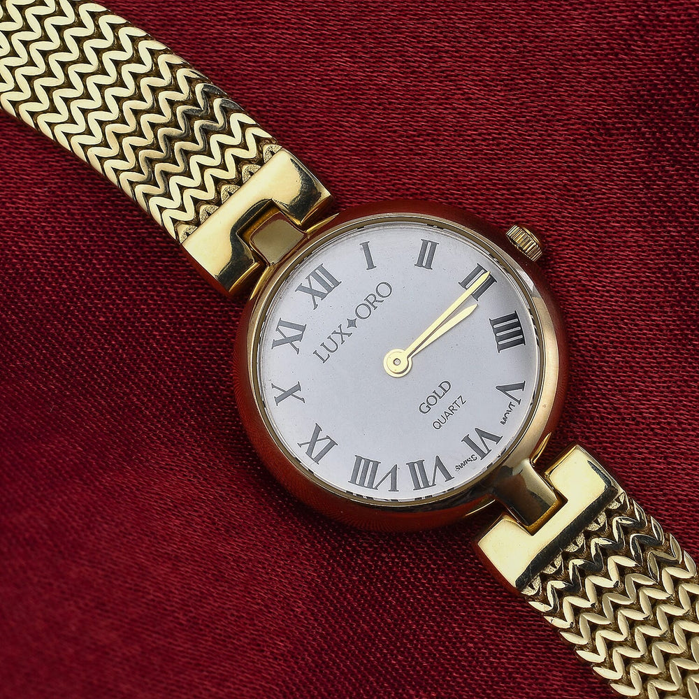 Premium Offer - Luxury 9K Yellow Gold Ladies Swiss Movement Watch With Water Resistant Wave Link (Size7.5) - Oval 17.5 Grams