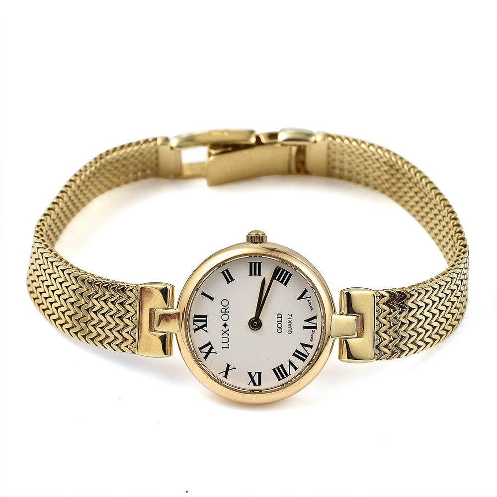 Premium Offer - Luxury 9K Yellow Gold Ladies Swiss Movement Watch With Water Resistant Wave Link (Size7.5) - Oval 17.5 Grams