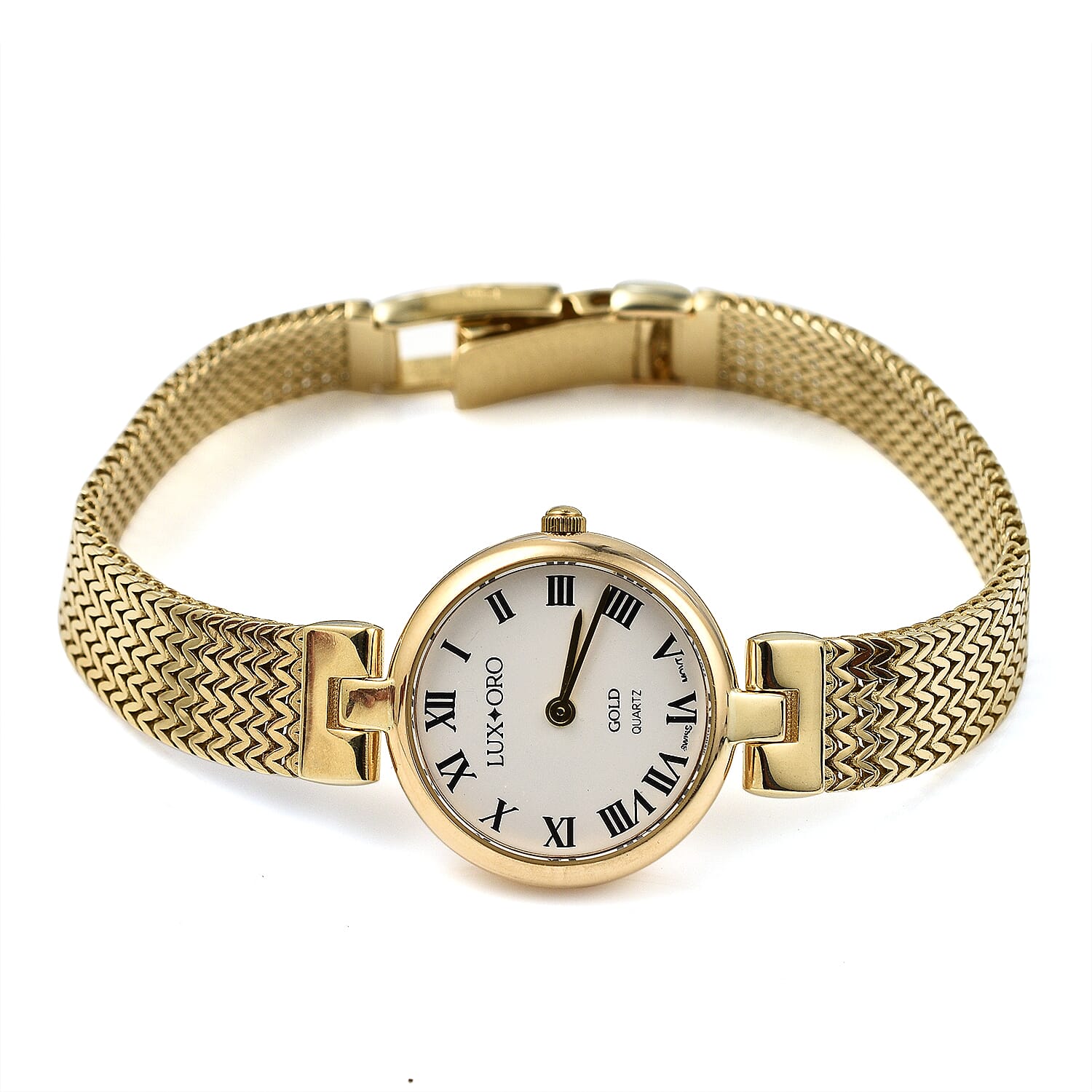 Premium Offer - Luxury 9K Yellow Gold Ladies Swiss Movement Watch With Water Resistant Wave Link (Size7.5) - Oval 17.5 Grams