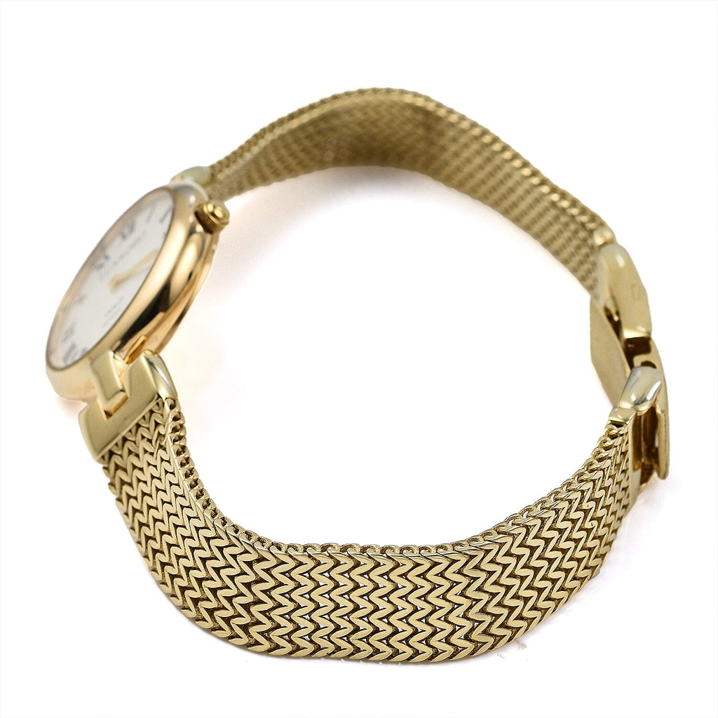 Premium Offer - Luxury 9K Yellow Gold Ladies Swiss Movement Watch With Water Resistant Wave Link (Size7.5) - Oval 17.5 Grams